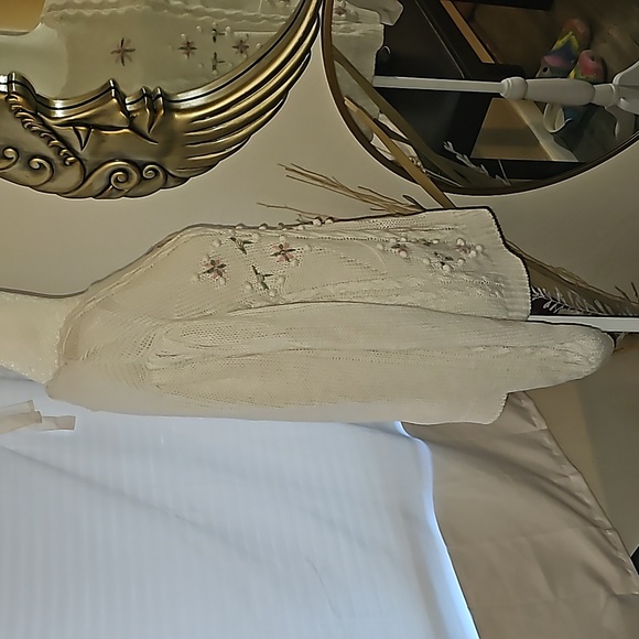 Vintage cable knit sweater pom poms floral ivory embroidery - Picture 8 of 9